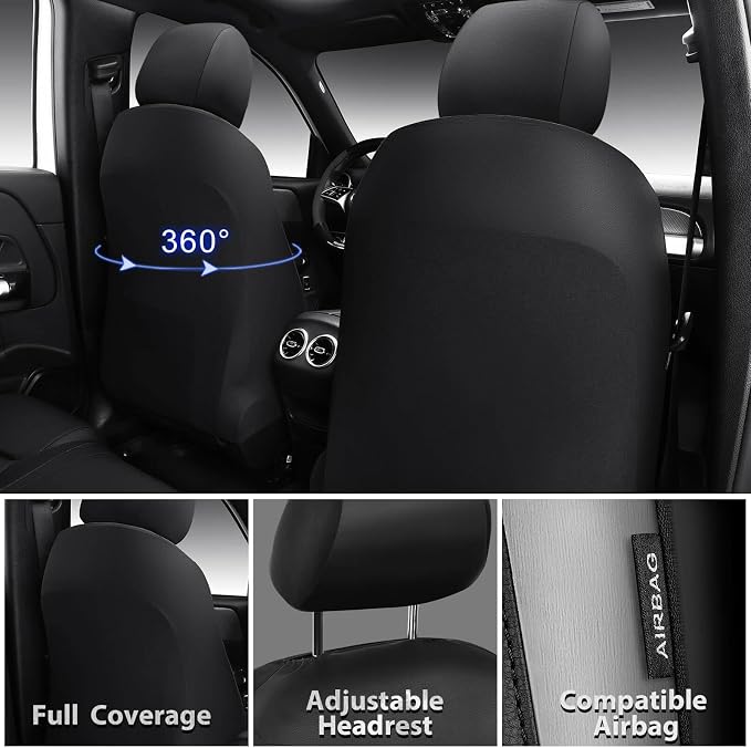 CAR PASS Memory Foam Car Seat Covers,Air Cool Mesh Thick Seat Covers Front Seats,Gray Metal Film Leather Seat Cover for Car,Universal Automotive Comfort for Most Car,Truck,Airbag Compatible,Black/Grey - Image 3