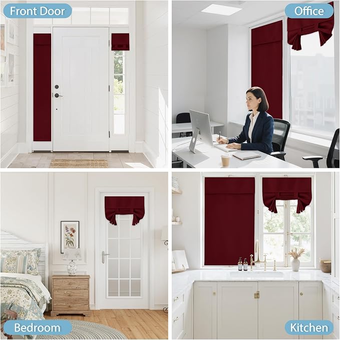 RYB HOME Blackout Door Curtain for Patio Front Tricia French Door Window | Thermal Insulated, Self Adhesive, Privacy, For Patio Kitchen Front Entry Front Back Door Glass Window, W30 x L72, 1 Panel - Image 9