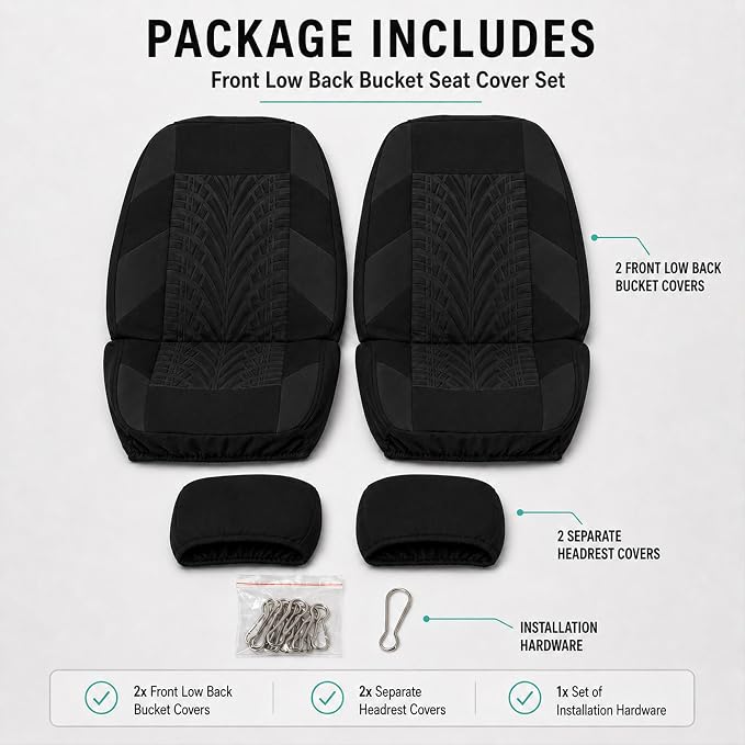FH Group Front Set Travel Master Car Seat Covers - Covers for Low Back Car Seats with Removable Headrest, Universal Fit, Automotive Seat Cover, Airbag Compatible Car Seat Cover for SUV, Sedan Black - Image 7