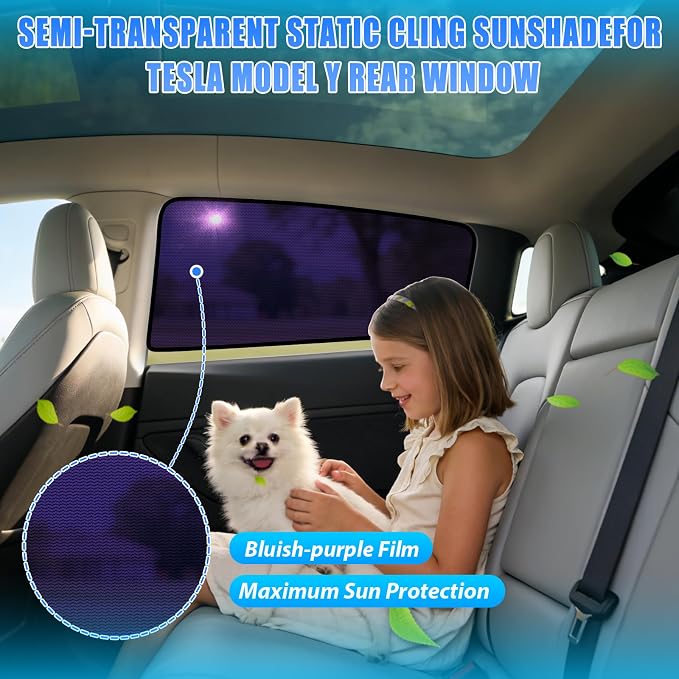 ZATOOTO Tesla Model Y Rear Car Window Shades 2020-2026, Static Cling | Bluish-Purple Car Sun Shade, Heat Reduction, Enhanced Sun Filtering, Specific for Frameless Doors, For Baby - Image 4