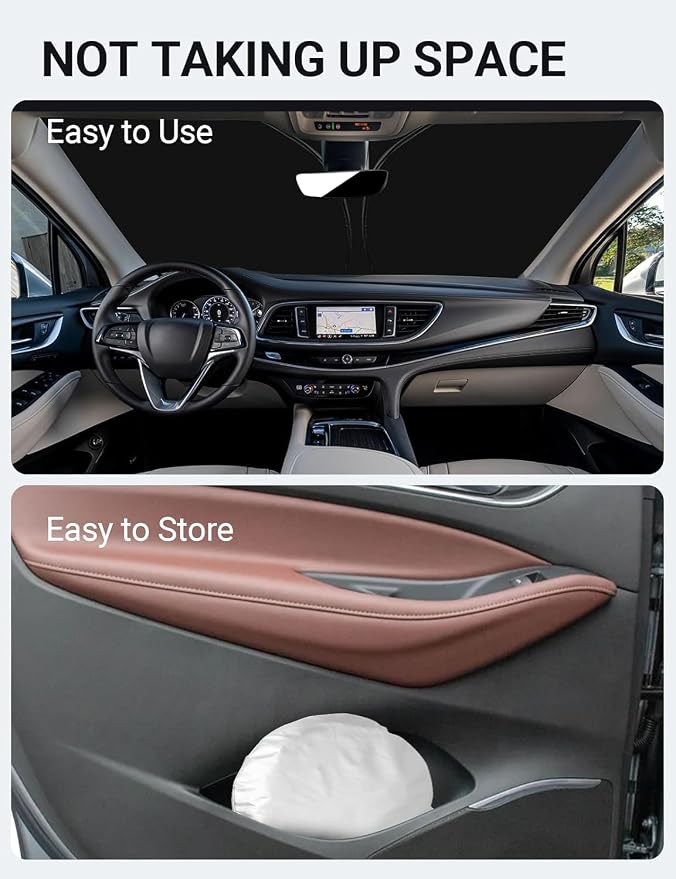 Proadsy Custom Fit Car Windshield Sun Shade for 2018-2024 Buick Enclave | 240T Heat Shield, Drops Temp 54°F, Blocks 99% UV, Prevents Dashboard Cracking, Summer Parking & Beach Trips, Easy Twist-Fold - Image 8