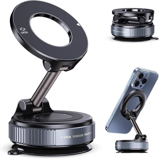 Jikasho Magnetic Phone Holder for Car, Suction Cup Phone Mount for Magsafe | 360° Adjustable Vacuum Car Phone Mount, Hands-Free Phone Holders for Your Car for iPhone 17 Pro Max 16 15 14 13 12 Air Plus by Jikasho
