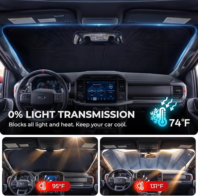 [2026 Upgraded] DooGooCoo Windshield Sun Shade for Ford F150 F250 F350 F450 2015-2019 2020 [Cooling Ice-Crystal, 100% Sun Block] Sunshade for Car Windshield for Truck F150 Sun Shade, Custom for F-150 - Image 5