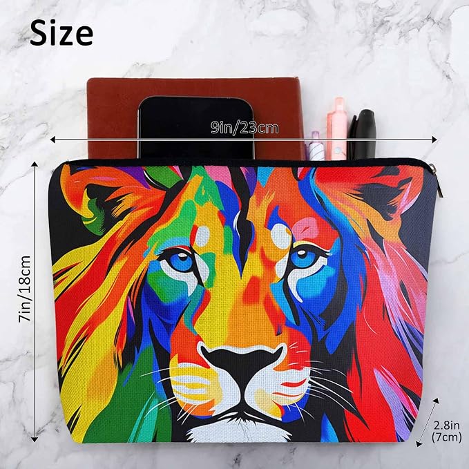 Makeup Bag For Purse Lion, African Animal Lion Face Colorful Cosmetic Bags For Women With Zipper Travel Toiletry Pouch Makeup Bags Makeup Organizers Purse For Toiletries Cosmetics - Image 4