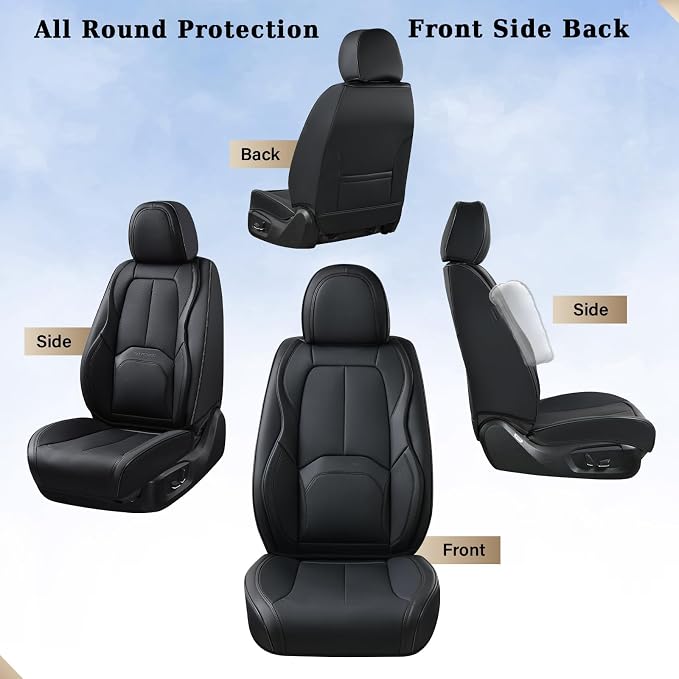 Coverado Automotive Seat Covers, Leather Seat Covers Front Seat, Luxury Car Seat Covers with Lumbar Support, Front Driver Seat Covers, Car Seat Protector Waterproof Universal Fit Most Cars(Black) - Image 6
