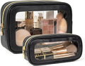 2Pcs Clear Makeup Bags Set, Clear Travel Makeup Brush Holder Leather Makeup Case Toiletry Bag with Zipper Portable Cosmetic Pouch Waterproof Makeup Brush Storage Bag Car Bag for Essentials by FFpaw