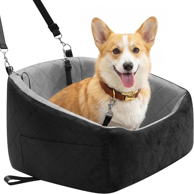 Dog Car Seat for Small Dogs Up to 30 Lbs, Pet Travel Safety Bed for Puppy Cat, Fits in Front/Back Seat, Anti Slip Base, Fully Detachable Washable with 2 Safety Tether(Light Gray-Black) - Image 8