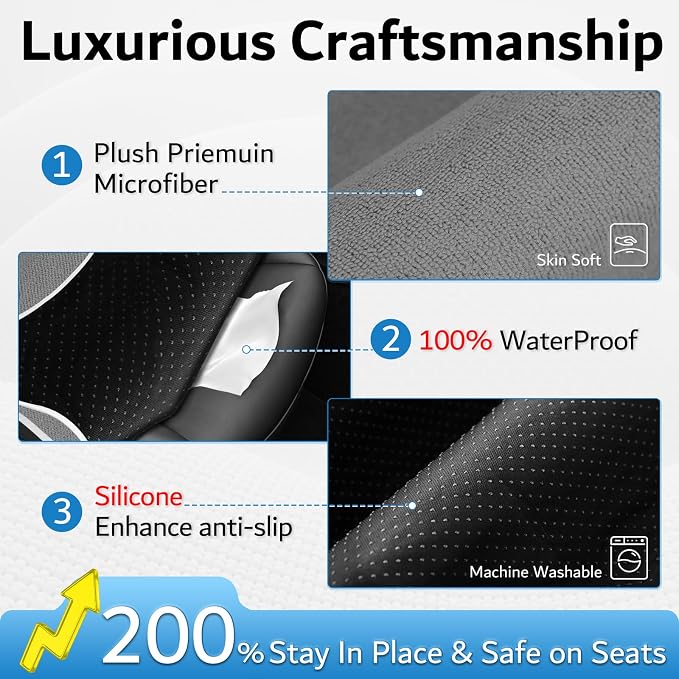 Premium Microfiber Towel Tesla Model Y Juniper/3 Seat Cover, Waterproof | Sweatproof | Machine Washable | Non-Slip, Seat Protector for Tesla Model 3/Y 2016-2026 Interior Accessories - (2Pack, Gray) - Image 4