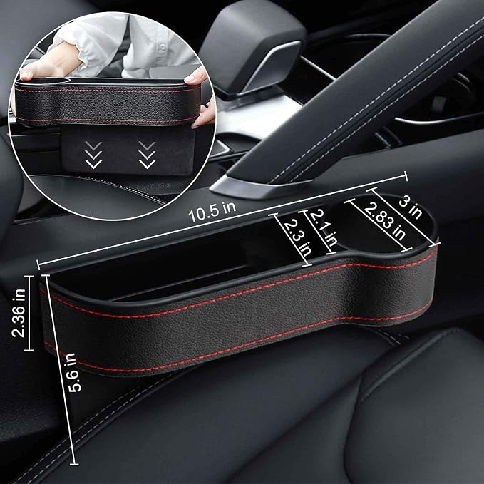 2 Pcs Car Seat Gap Filler - Leather Car Seat Crevice Storage Box with Adhesive Foam Pads, Car Gap Filler Organizer for Front Seat Gap Filler Between Car Seat and Console, Universal Fit - Image 6