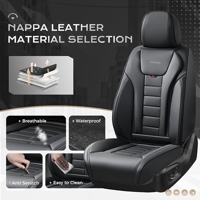 Coverado Car Seat Covers, Front Covers for Cars, Car Seat Cover Front Seats, Automotive Seat Cover, Waterproof, Leather Car Seat Cushion, Universal Interior Covers Seat Protectors for Most Cars - Image 2