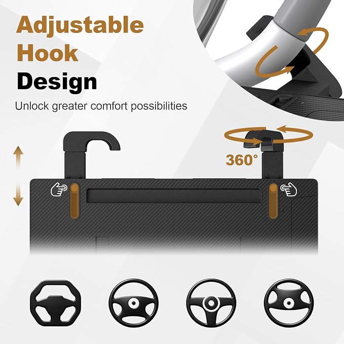 2-in-1 Car Steering Wheel Desk Tray,Adjustable Car Table for Laptop | Car Food Tray for Standard Round Steering Wheels,Car Seat Gap Filling Organizer,Foldable Carbon Fiber Look Table for Working - Image 5