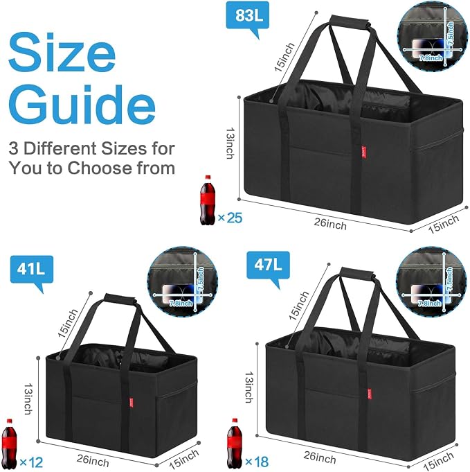 LHZK Standing Extra Large Utility Tote Bag with Metal Wire Frame and the Sides Rinforced, Extra Large Tote Bag with Handle, Reusable Grocery Bags Foldable, Beach Bag, Car Tote (Black) | Metal Wire Frame - Image 4