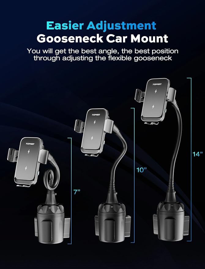 Dual Coil Cup Phone Mount Wireless Charger, Universal Cell Phone Holder, Cup Holder 15W Fast Charging for iPhone 17 16 Pro Max, Samsung Galaxy - Black - Image 8