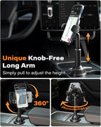 APPS2Car Universal Car Cup Phone Holder | Quick Extension Long Arm | 360° Swivel | Adjustable for iPhone, Samsung, Google, and All Smartphones | Stable & No Shake Design - Image 3