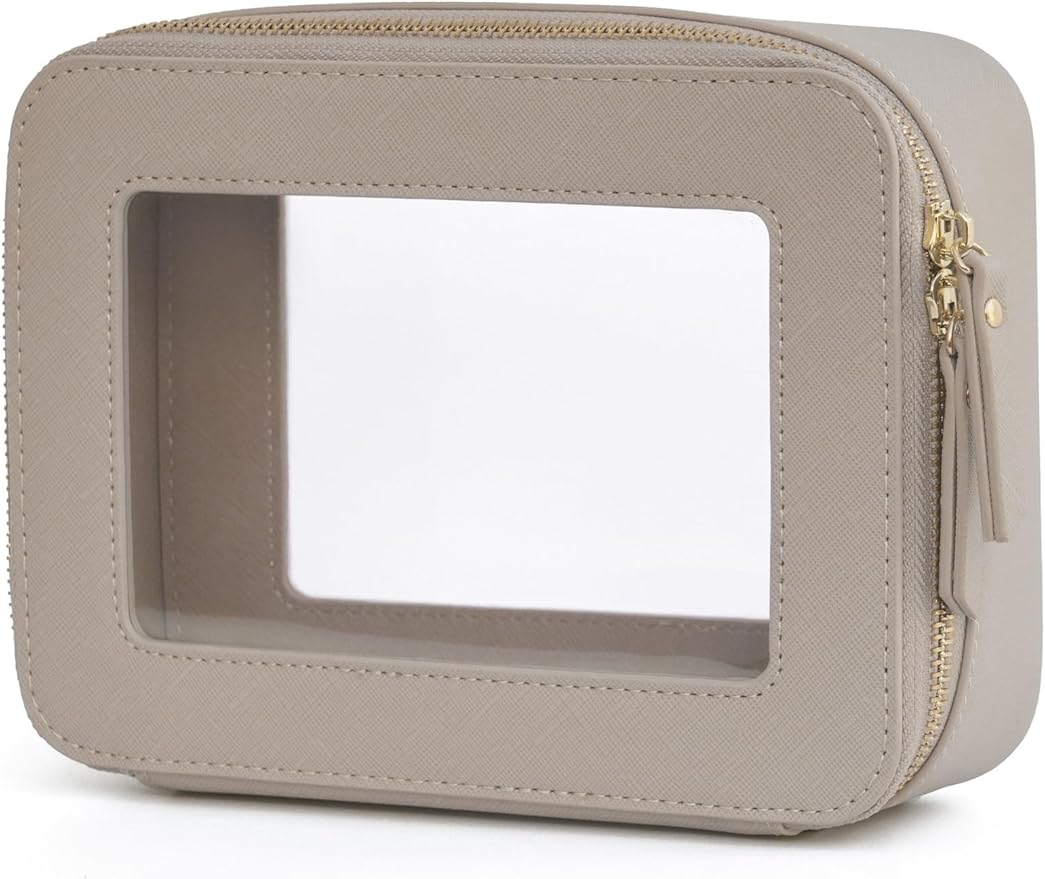 Clear Makeup Bag Travel Cosmetic Case Clear Toiletry Bag with Zipper Make Up Organizer Traveling Compact Car Bag Stone Medium by POPVIBE