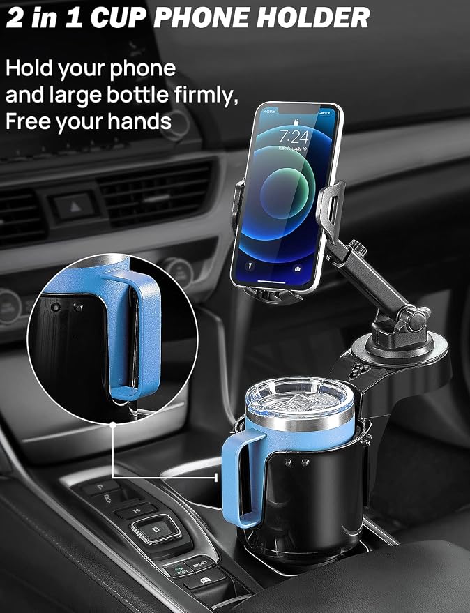 JOYTUTUS Cup Holder Phone Mount for Car, Car Cellphone Large Adapter Long Arm with 360 Degree Rotation, Compatible iPhone, Samsung & All Smartphones,Black,1 Pack - Image 2