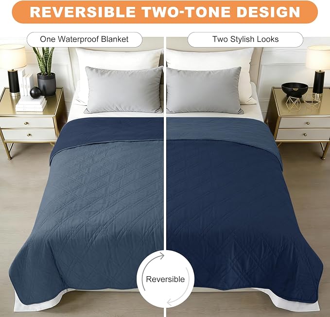 100% Waterproof Bed Cover Dog Blanket,Berlin Blue+Navy Blue 42"x50" | ,7-Layer Reversible Couch Covers for Dogs Met for Sofa Furniture Car Camping - Image 3
