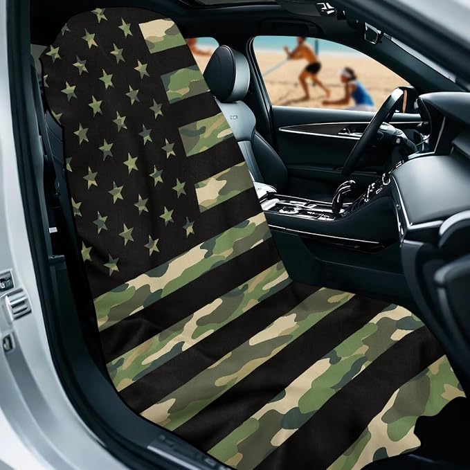 Camouflage Flag Car Towel Seat Cover 1 Piece Breathable Front Seat Towel Cover Comfortable Soft Cars Interior Accessories Universal Fit for Car SUV Van - Image 2