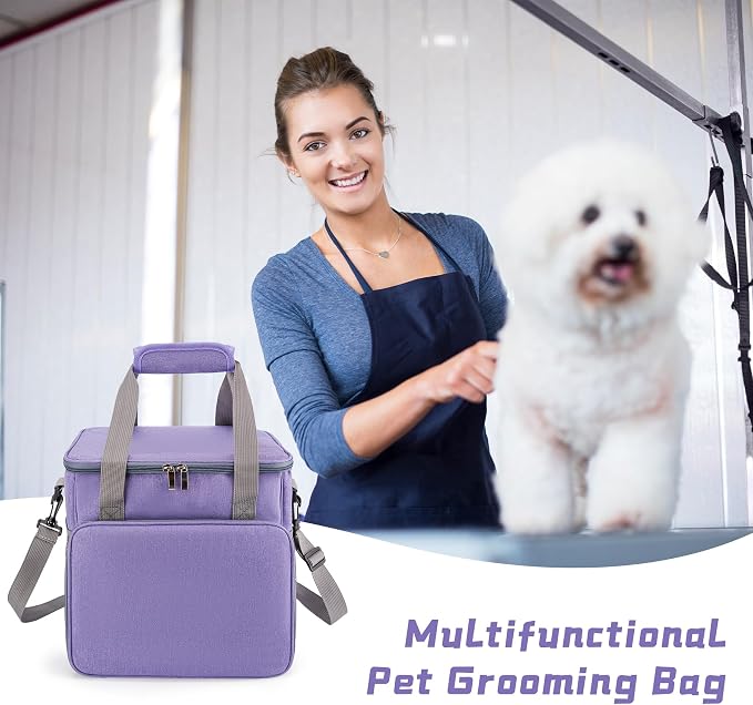 SMYV Pet Grooming Bag for Dog Grooming Supplies, Dog Tote Travel Bag for Pets Grooming Tools Kit Accessories - Light Purple - Image 7