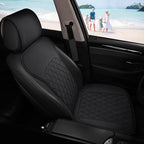 Front Car Seat Covers - Leather Seat Covers with Storage Pocket and Two Belt Pads, Anti-Slip Waterproof Universal Seat Covers for Cars Fit Cars Trucks SUV(Black,2 Pack) - Image 9