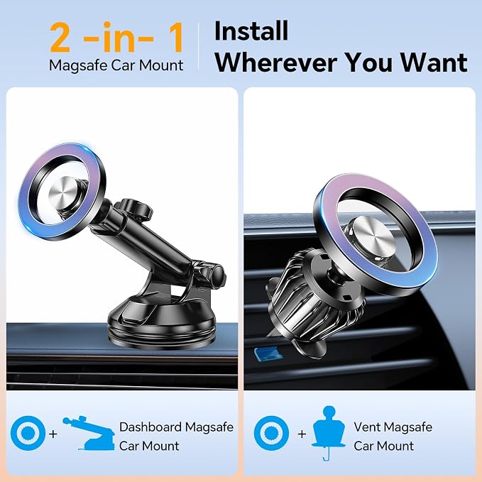 Coolpow for MagSafe Car Mount【Windshield+Vent+Dash】Magnetic Phone Holder for Car Phone Holder Mount Cell Phone Holders for Your Car Accessories Suction Phone Mount for Car Truck Stand for iPhone 17 16 - Image 2