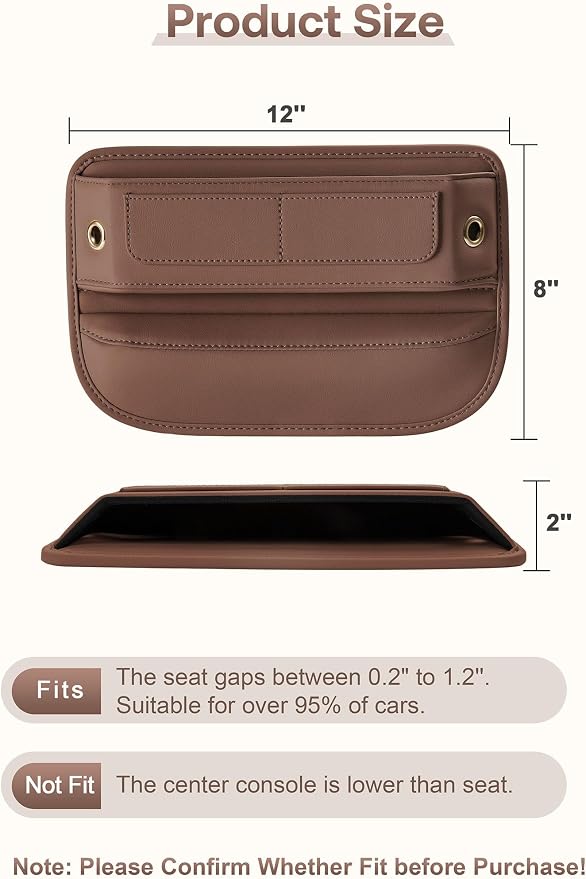 Universal Fit Premium Leather Car Seat Gap Filler Organizer, Center Console Organizer with Card Slots, Clever Gifts for Car SUV Truck Owners (Brown, 1 Pack) - Image 6