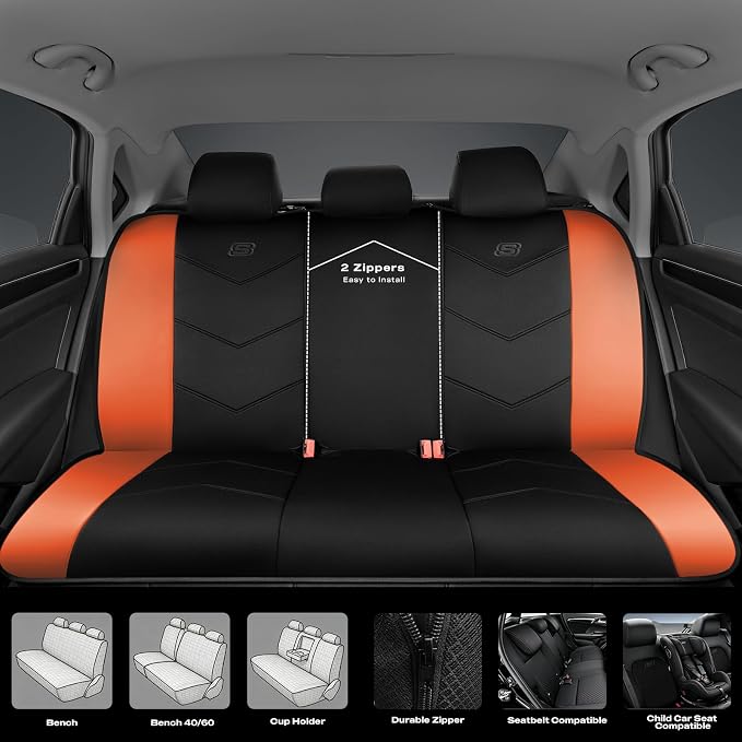 Skechers Memory Foam Seat Covers,Leather Car Seat Covers, Ultimate Comfort & Support Seat Covers Full Sets Airbag Compatible, Automotive Universal Fit Most for SUVs, Vans, Sedans, Cars, Trucks,Orange - Image 5
