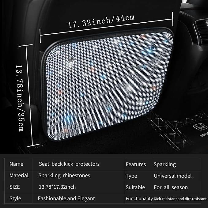 Bling Rhinestone Kick Mats Back Seat Protectors - Premium Car Seat Back Protector with Crystal Diamonds, Fits Most Cars - Stylish Car Interior Decor Accessories for Women & Girls White 2Pcs - Image 3