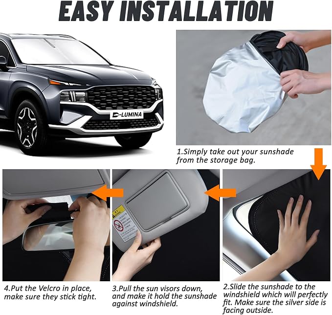 D-Lumina Windshield Sun Shade for 2019 2020 2021 2022 2023 Hyun-dai Santa Fe Accessories, Front Window Sunshade Sun Visor Protector Block UV Rays Heat, Foldable 2 Layers 210T Material - Image 5