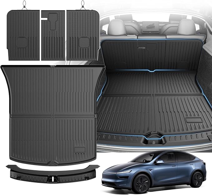 Model Y Cargo Mat - Trunk Mat for 2025 2026 Tesla Model Y Juniper 5 Seat (Not fit Standard), All Weather Cargo Liner with Backrest Mat and Door Sill Guards for Model Y Accessories, Rubber Car Mats by cartist