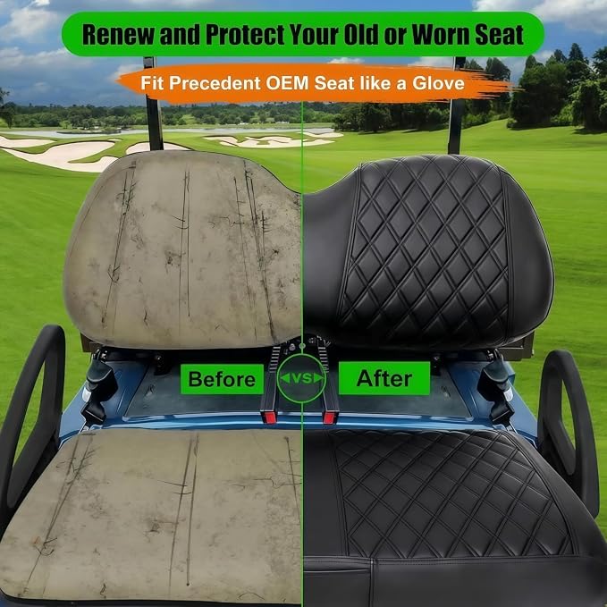 Golf Cart Seat Covers for Club Car Precedent Marine Leather Diamond | Protect & Refresh Worn Seats, Precise Fit, Staple-Free Install, Comfort, Anti-Scratch, Anti-Fading, Easy Clean Black - Image 2