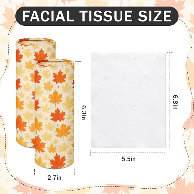 Arttown Car Tissue Holder for Cup Holder Facial Tissues 12 Pack Fall Autumn | Leaves Bulk 3-Ply,Refillable Marble Print Cylinder Tissue Boxes,Fit Car Home Office School (600 Sheets Total,50 Sheets Each) - Image 2