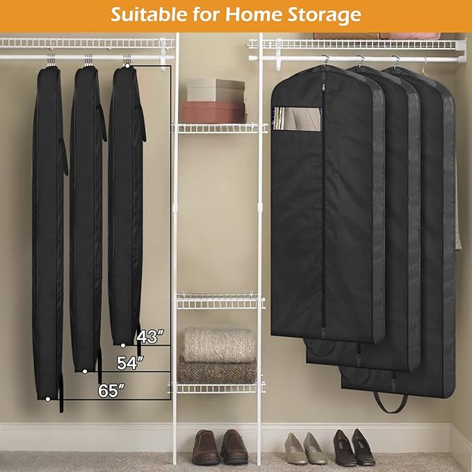 MISSLO 54" Garment Bags for Travel for Women Waterproof Dress Bags for Gowns Long Dress Cover for Gowns, Coats, Suits, Black, 3 Packs - Image 4