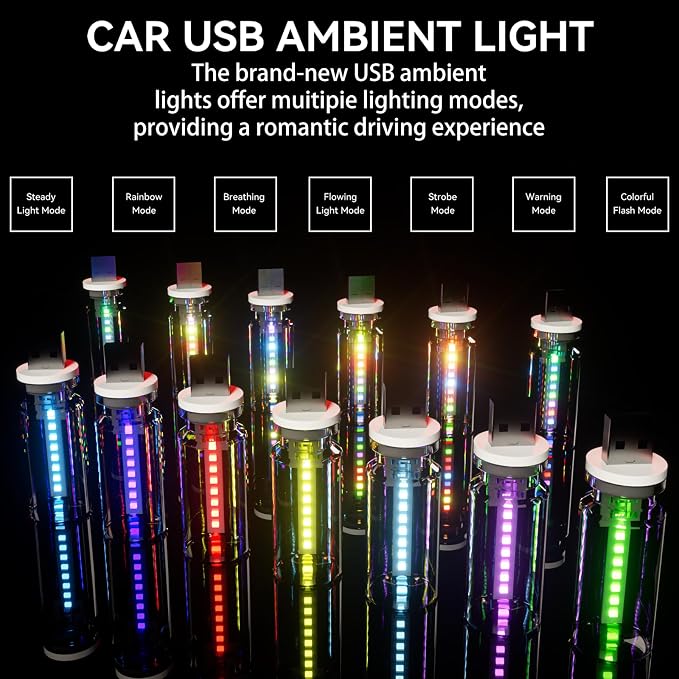 4 PCS USB Night Light Bulb,Touch Dimmable Retro Car Interior Ambient Light | Portable Glass Bottle Design Chubby Glow LED Light for Car, Truck, Bedroom, 2 RGB and 1 Red 1 Blue Lighting - Image 5
