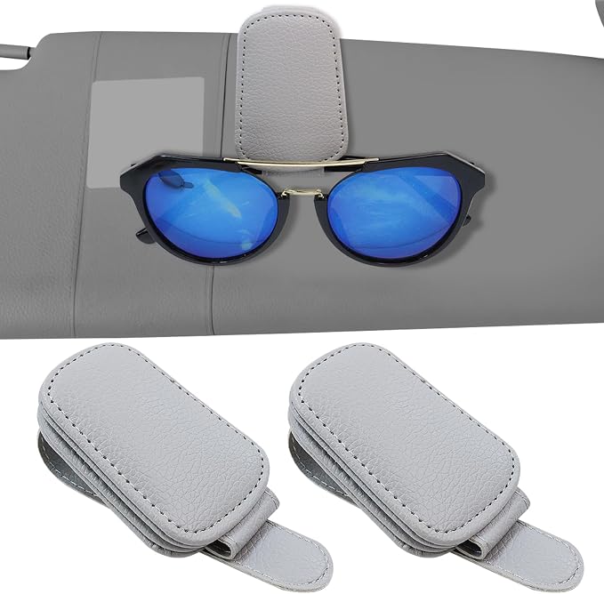 2-Pack Magnetic Sunglass Holder for Car Visor - Suede （Grey） | Premium Suede Wrapped, Aluminum Core, Magnetic Grip, Clip to Visor, Holds Eyewear/Cards, Fits Most Vehicles by Unknown