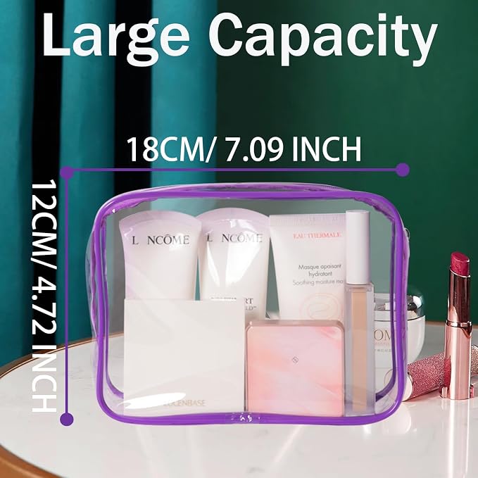 12 Pack Clear Makeup Bag, TSA Approved Toiletry Bag Zippered Clear Cosmetic Pouch, Waterproof Vinyl Plastic Organizer Case for Travel Vacation Bathroom (Purple) - Image 2
