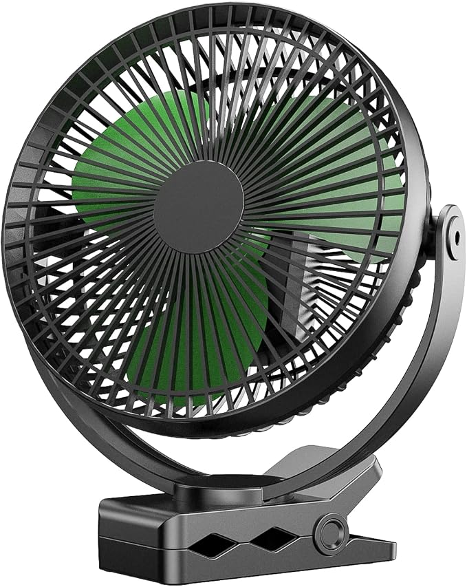 Clip on Fan, Rechargeable Portable Fan, 8 Inch Small Desk Fan - 10000mAh Battery Powered Fan with 4 Speed, 360° Rotation Personal Fan Suitable for Golf Cart, Bedroom, Travel and Camping (Green) by Dorobeen