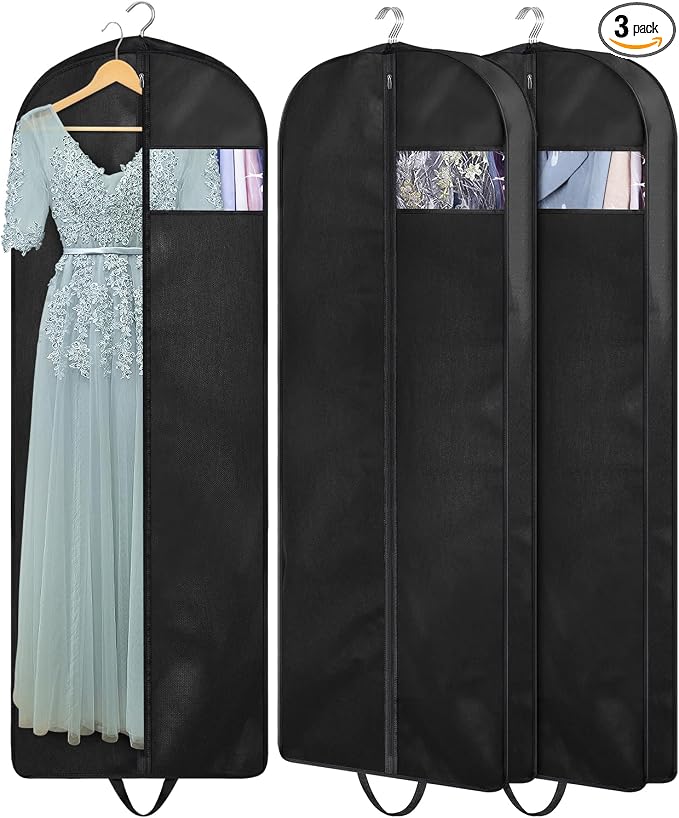 KIMBORA 60" Dress Garment Bags for Hanging Clothes Travel, Gusseted Garment Bags for Closet Storage with Handles for Long Gowns, Coats（3 Packs） by KIMBORA