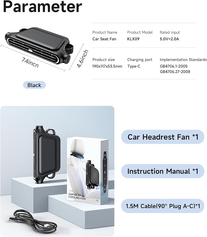 2026 NEW Car Seat Fan, Invisible Car Headrest Cooling Fan, USB Backseat Fan Portable Vehicle Design with 3 Adjustable Wind Speeds for Most Cars Vehicle Jeep Van RV Truck - Image 7