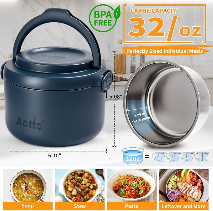 Electric Lunch Box, 32 oz Portable Food Warmer Heater, Lunch Warmer Portable for Work/Office/Car/Travel 12V/24V/110V 3-in-1, Warming Soup & Meal, Spill-Free, Men & Women's Gifts, Ocean Blue - Image 3
