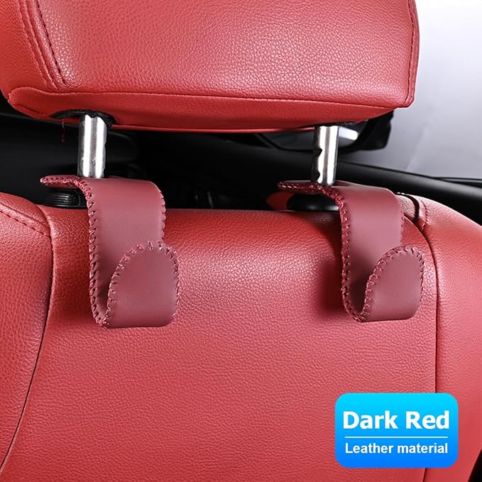 Zpana 2PCS Car Headrest Hooks Genuine U-Shaped Hanging Holder Wine Red | Genuine leather surface, suspended structure, rotates for front or back seat use, universal fit, automotive accessories - Image 6