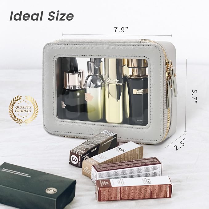 Aveniee Clear Makeup Bag Organizer,Travel Toiletry Bag for Women,Waterproof Cosmetic Pouch with Zippers,Car Accessories Organizers and Storage Case,Grey,Medium Classic - Image 4