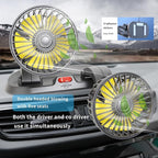 12V Dual Car Fan SUV/Truck/RV, 2-Speed 360° Rotate, Cigarette Lighter Plug | Universal compatibility (cars/trucks/RVs/tractors/UTVs)，Dual-head independent 360° rotation，12V cigarette lighter powered - Image 3