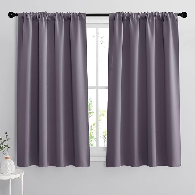 RYB HOME 54 inch Blackout Curtains for Living Room Bedroom, Rod Pocket | Thermal Insulated,Room Darkening,Temperature Balance,Shades for Studio Dorm Rental Room,W42 x L54,Greyish Purple,2 Panels by RYBHOME