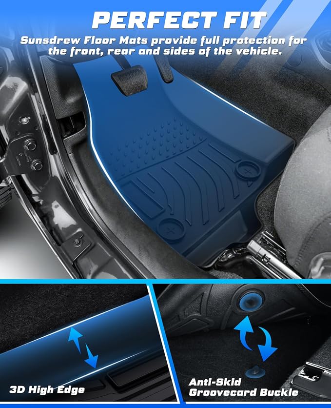 Sunsdrew Floor Mats for 2020-2026 Jeep Gladiator JT Accessories | 1st & 2nd Row All Weather Car Mats, TPE Rubber, Raised Edge - Image 3
