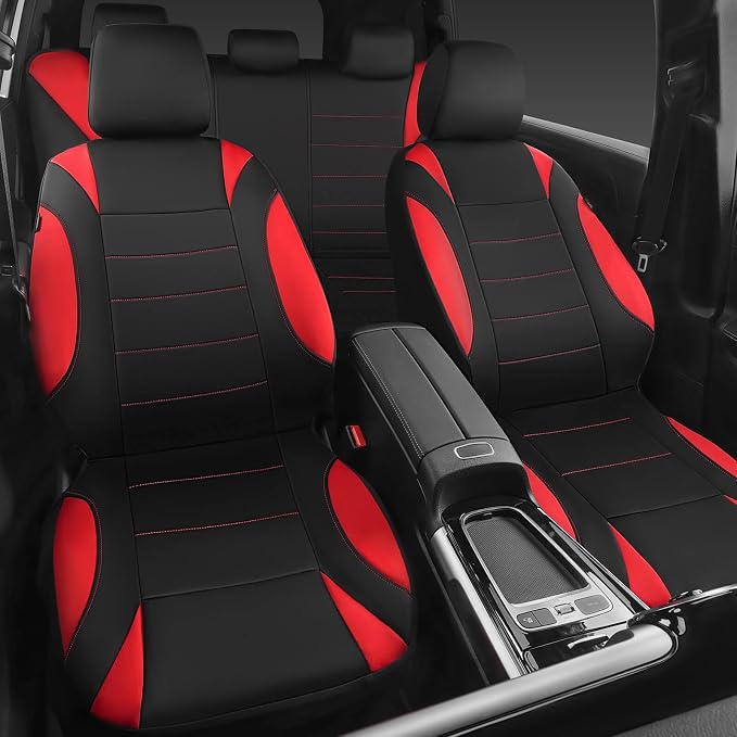 CAR PASS Neoprene Wetsuit Seat Covers, Waterproof Car Seat Covers Full Sets with 5mm Composite EVA, Universal Fit for Car,Sedan, SUV TrucksAnti Slip, Airbag Compatible(Black Red - Image 3