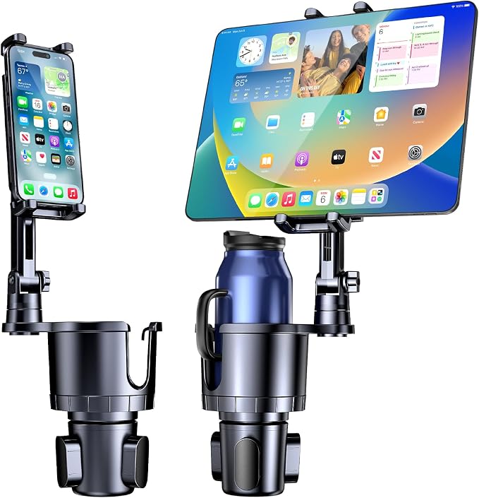 Cup Holder Phone Tablet Mount, 2 in 1 iPad Car Cup Holder with Expander Adjustable Arm for 4.7-10 inches Phone Tablet Mount Compatible for iPad Pro Air Mini, Fire,iPhone 17,Galaxy Phones by Uniwit