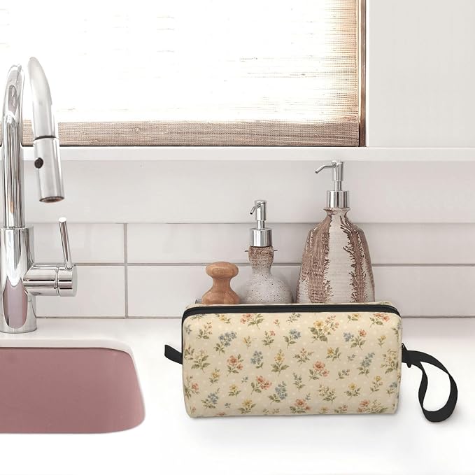 Small Floral Small Makeup Bag for Women, 600D Oxford Travel Pouch | Small Floral Cosmetic Pouch with Double-Sided Print and Foam Padding for Women, Travel, Gym, Weekend Trips and Daily - Image 7
