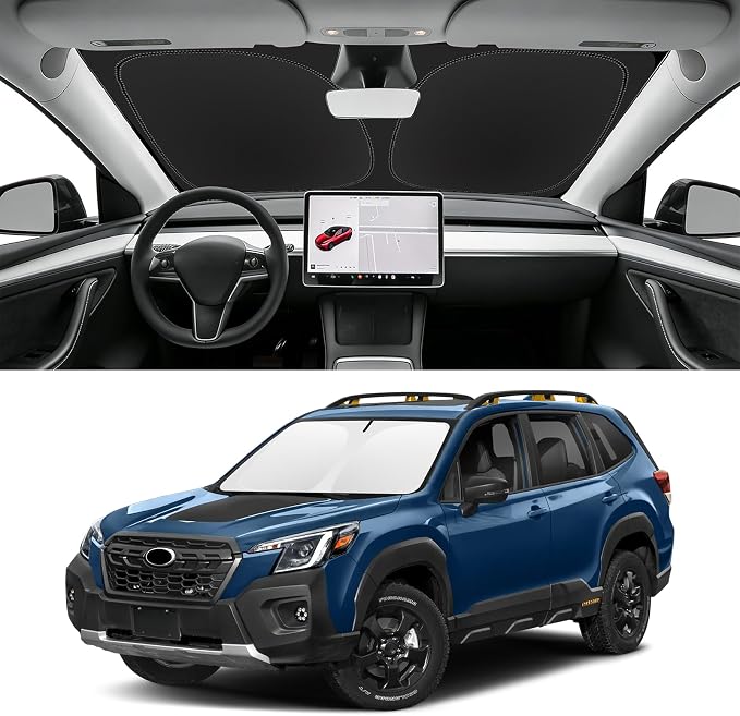 Custom Fit Windshield Sun Shade for Suabru Forester 2019-2026 | Blocks UV Rays and Sun Heat, Helps Reduce Interior Temperature, Protects Dashboard from Fading, Folds Easily for Storage by SLOGENTO