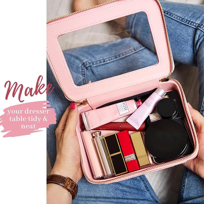 Aveniee Clear Makeup Bag Set (2-Piece Mini & Midi) - Travel Toiletry Organizer for Women, Waterproof Cosmetic Pouch & Car Accessory for Travel Size Toiletries, Pink - Image 3
